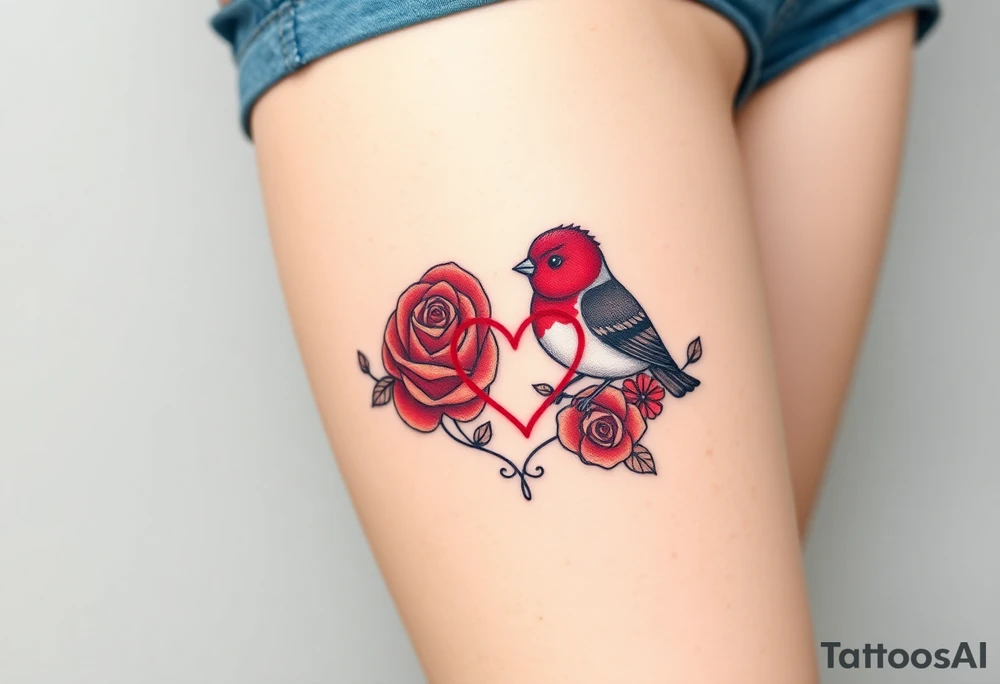 red rose and robin with a infinity heart tattoo idea