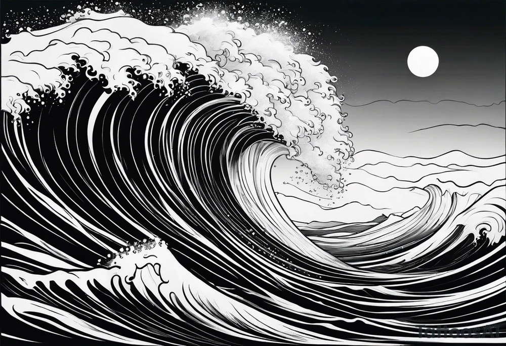 Ocean wave at sunset tattoo idea