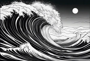 Ocean wave at sunset tattoo idea