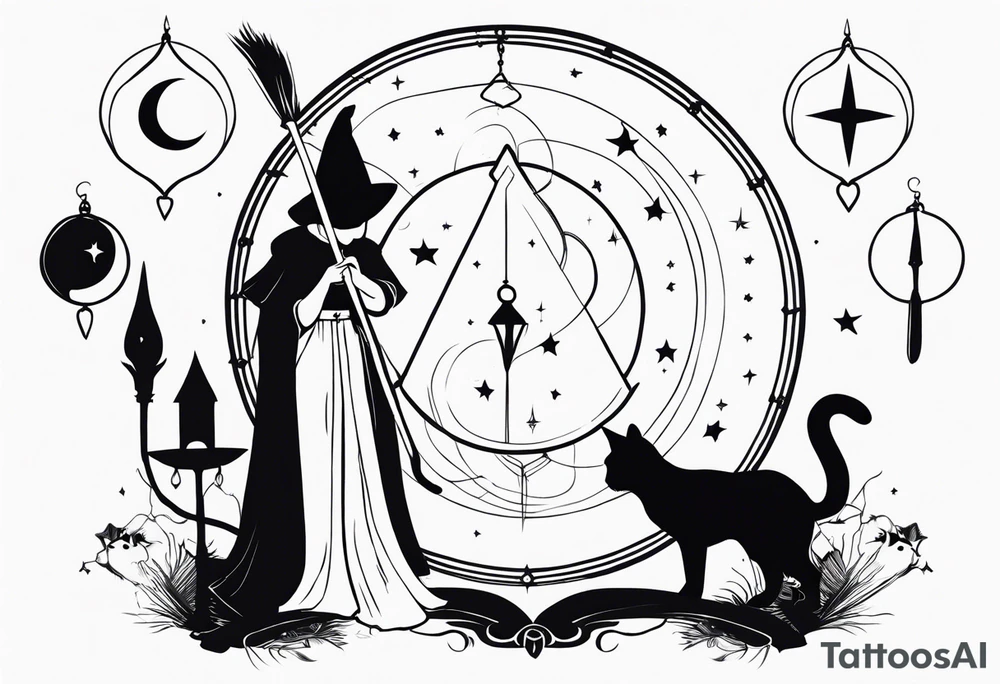 Tarot card, witch, fantasy, broom, cat, Harry Potter, charmed, moons tattoo idea