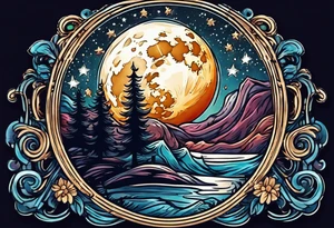 full moon with a lasso around it and stars in the background tattoo idea