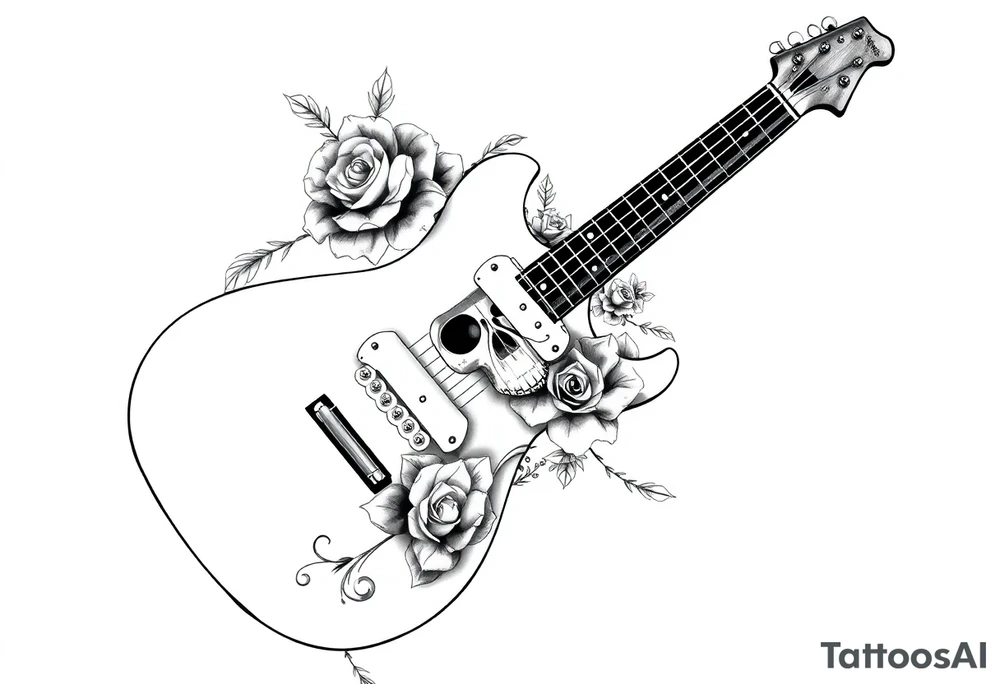 Electric guitar with skulls and roses tattoo idea