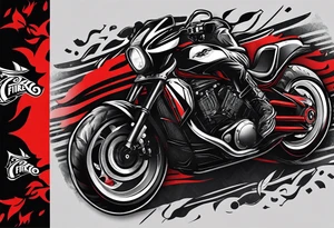 Arm sleeve, black, gray, silver, red, tribal, include elements of fire, include subtle elements of motorcycles, include elements of wrestling tattoo idea