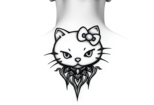 white background, cyber sigilism art / neo primal inspired hello kitty tattoo idea