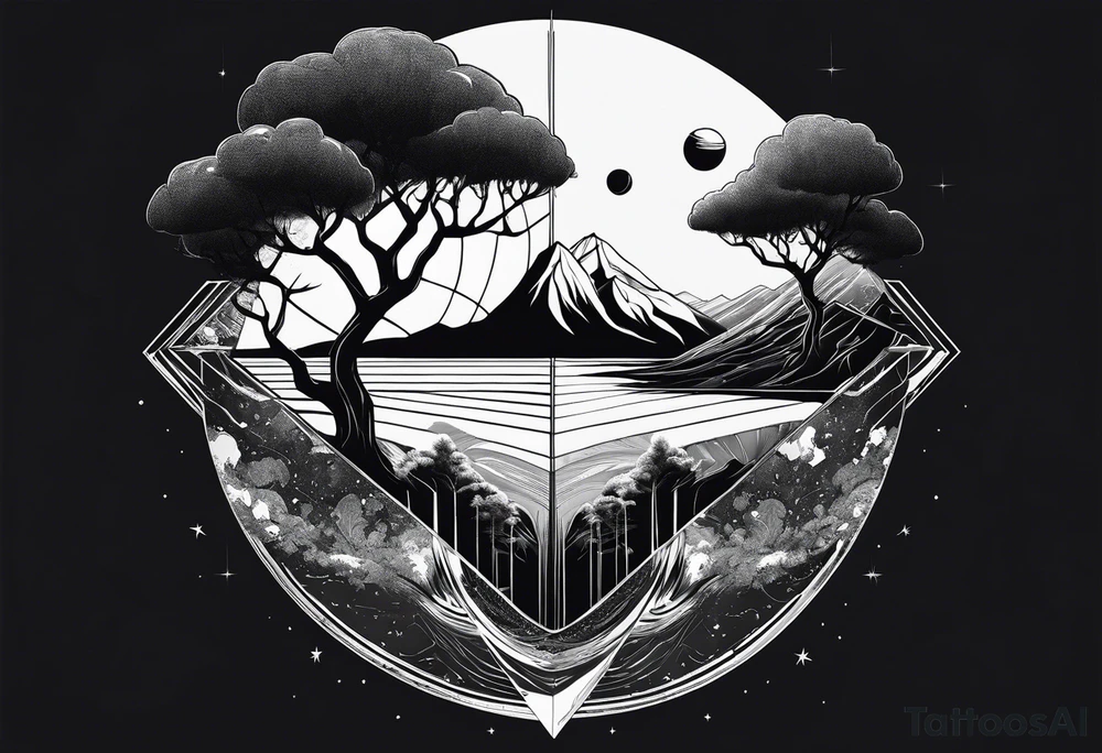 planet split into half in a cube tattoo idea
