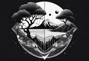 planet split into half in a cube tattoo idea