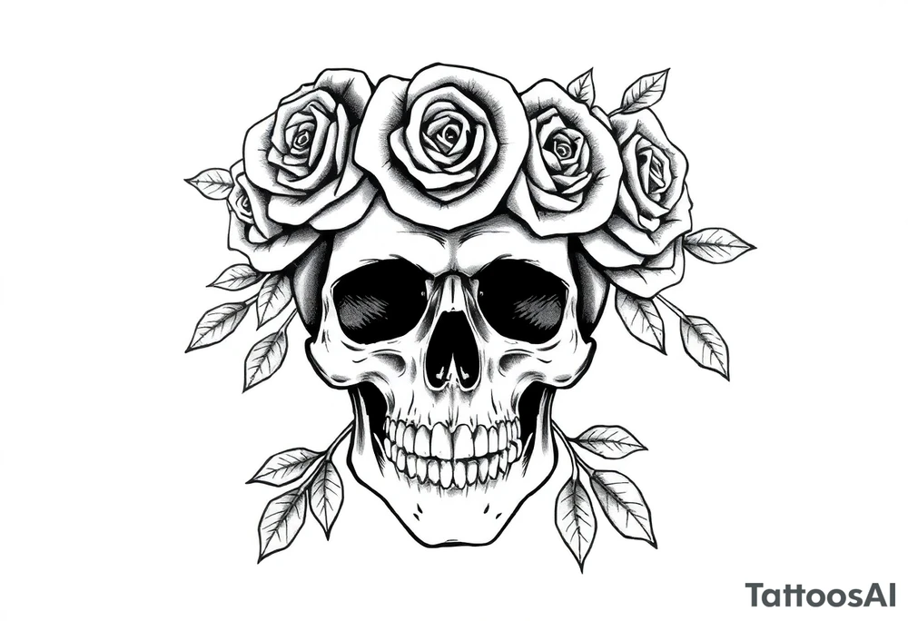 skull with crown of roses tattoo idea
