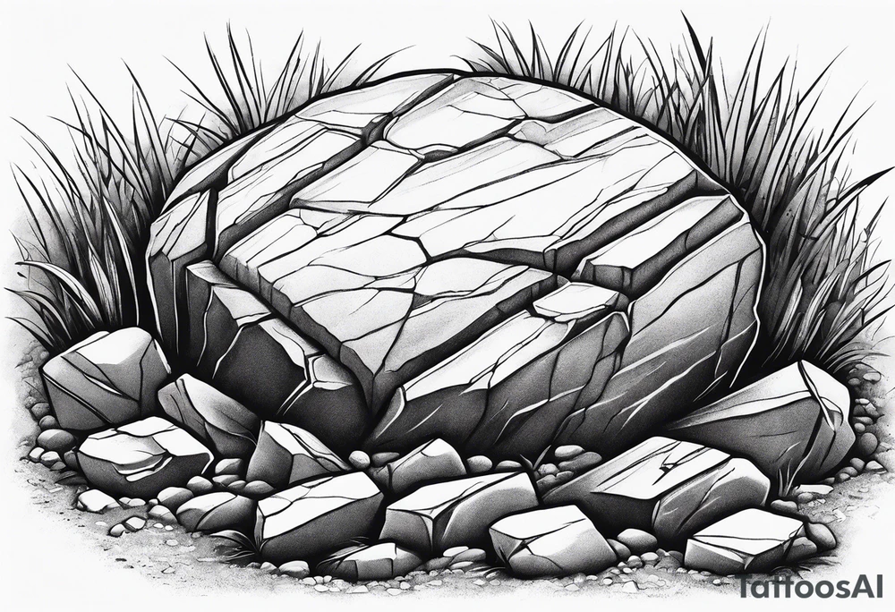 Create a tattoo of a flat topped rock Ebenezer stone surrounded by freshly tilled soil tattoo idea