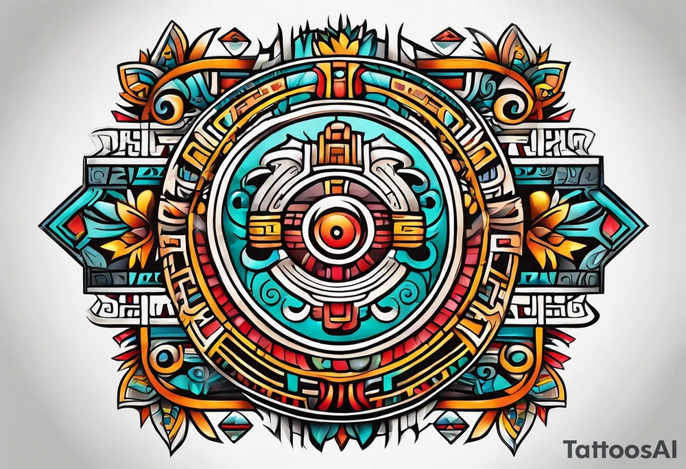 Colorful simple Mayan hieroglyph tattoo idea