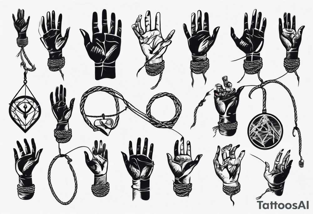 hand with a rope manipulating a human tattoo idea