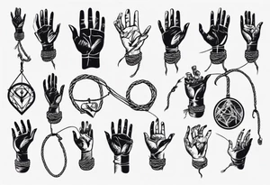 hand with a rope manipulating a human tattoo idea