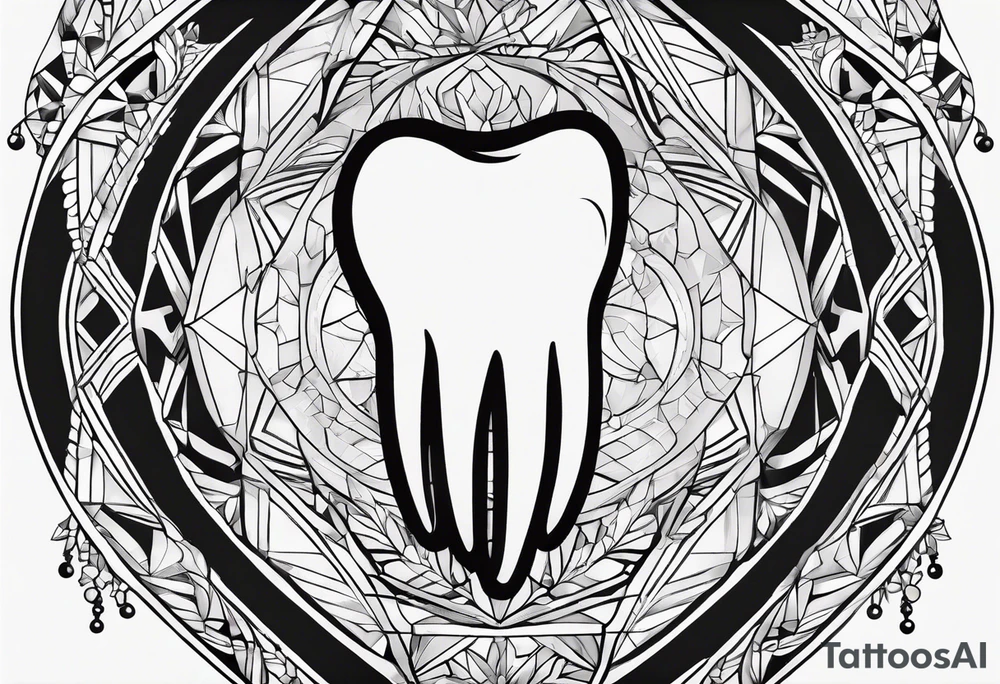 a simple outline of a tooth, white and shiny, geometrical tattoo idea