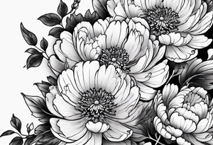 Japanese Floral peony water sleeve black and white neo traditional chrysanthemum tattoo idea