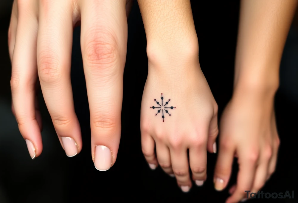 Can you design a few options for a meaningful minimal tattoo with dots, lines or stars that represents my kids? Three are living and two are deceased and I want something that represents that difference by having solid and hollow elements. Put on fingers tattoo idea