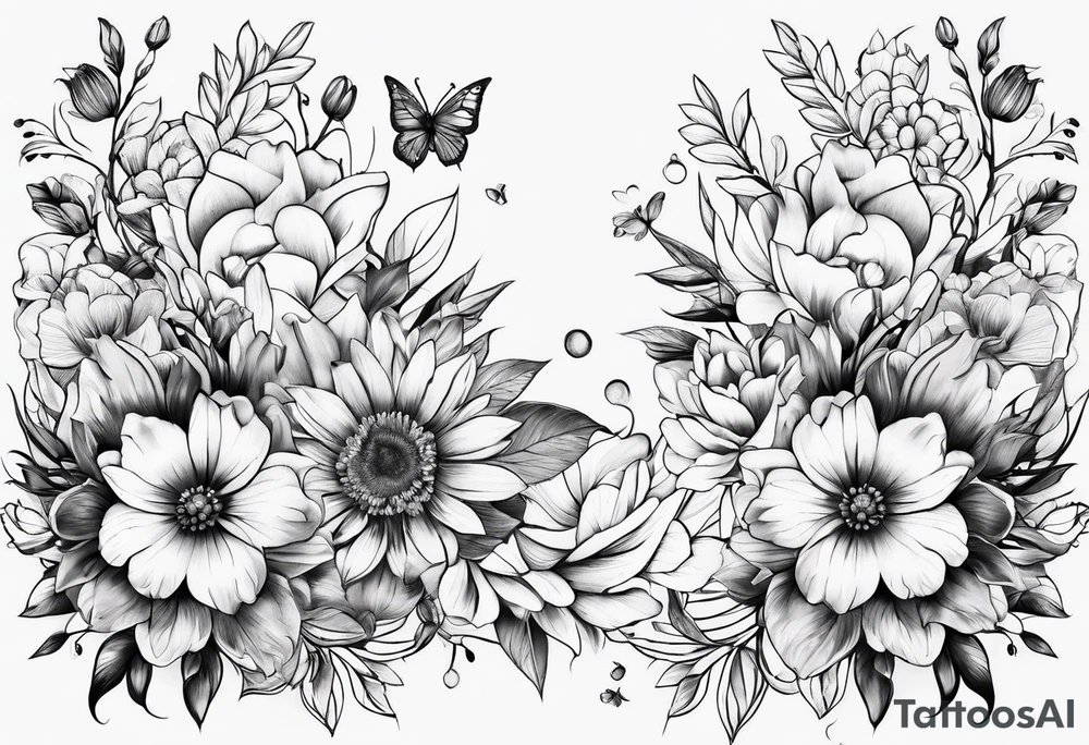 Spring flower grouped tattoo idea