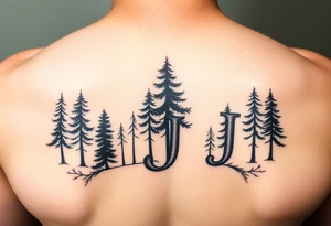 Triple J or three J's to represent a family. It should include trees or woods in the design but have either three J's or "Triple J" in the design. It should have limited coloring. tattoo idea