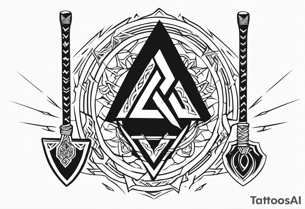 Valhalla  sword shield axe Valknut lightning tattoo idea