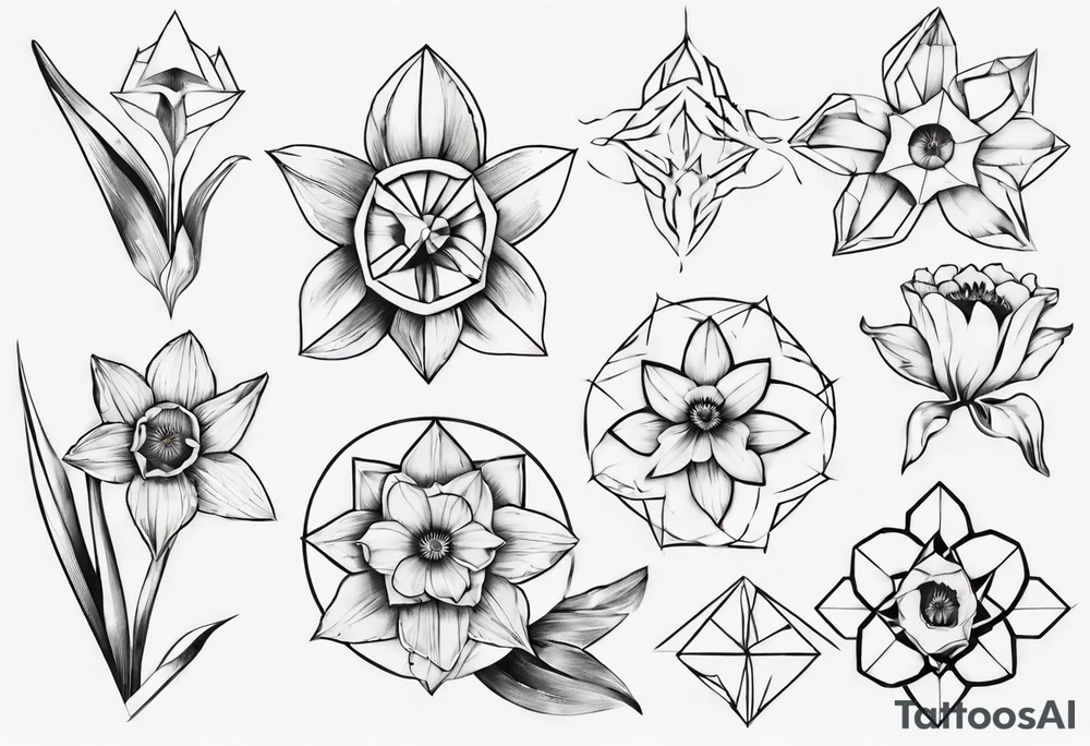 fineline, Daffodil, geometric tattoo idea