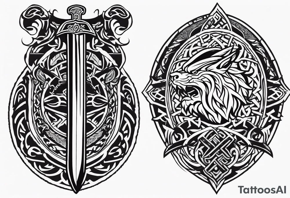 Viking sword Valhalla dragon shield tattoo idea