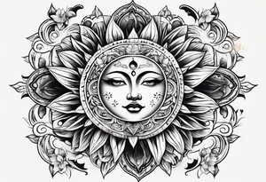sun moon floral tattoo idea