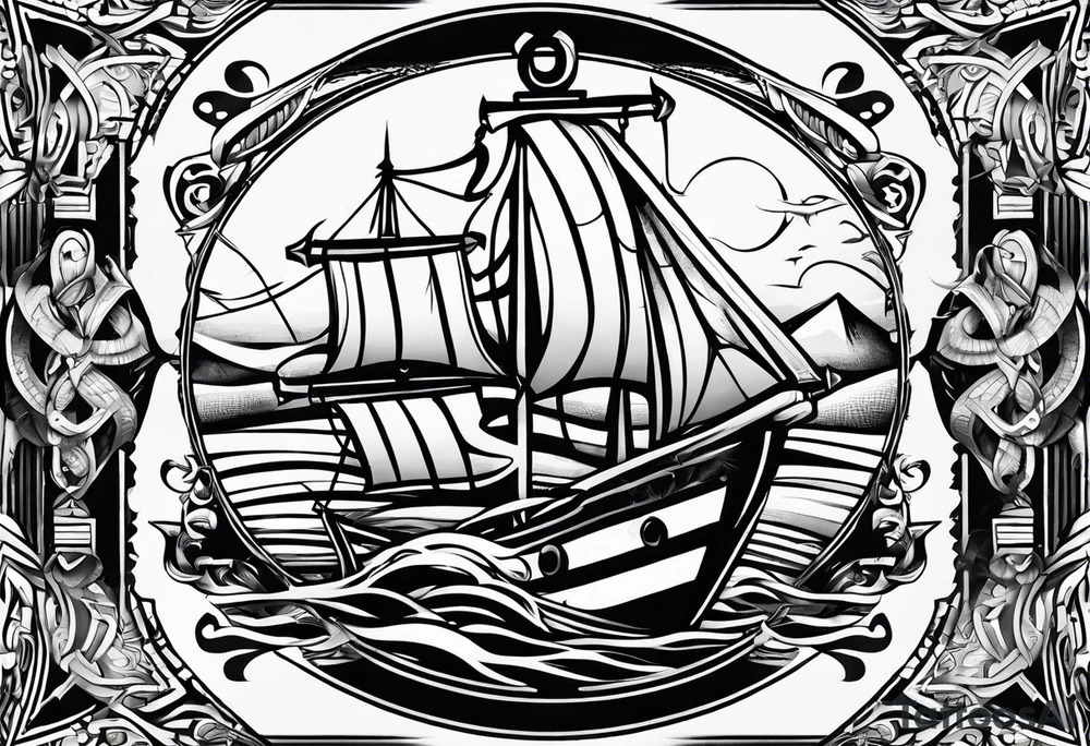 black and white, poly tribal, great white, and broken anchor tattoo idea