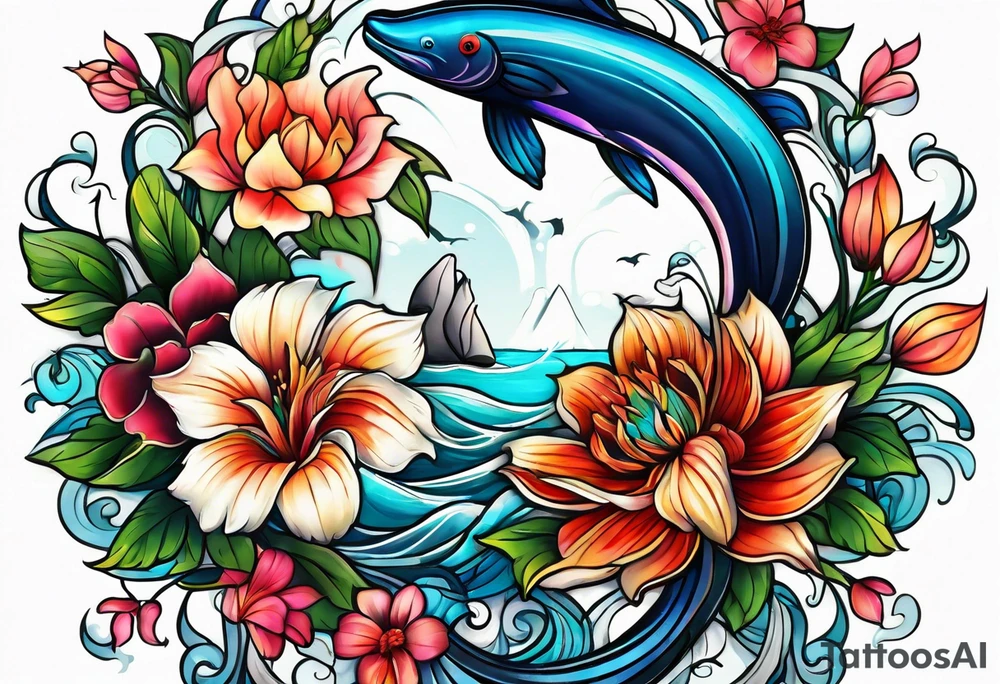 sea, flower tattoo idea