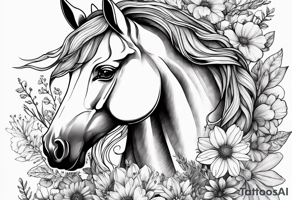 Unicorn and wildflowers half sleeve tattoo idea