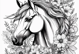 Unicorn and wildflowers half sleeve tattoo idea