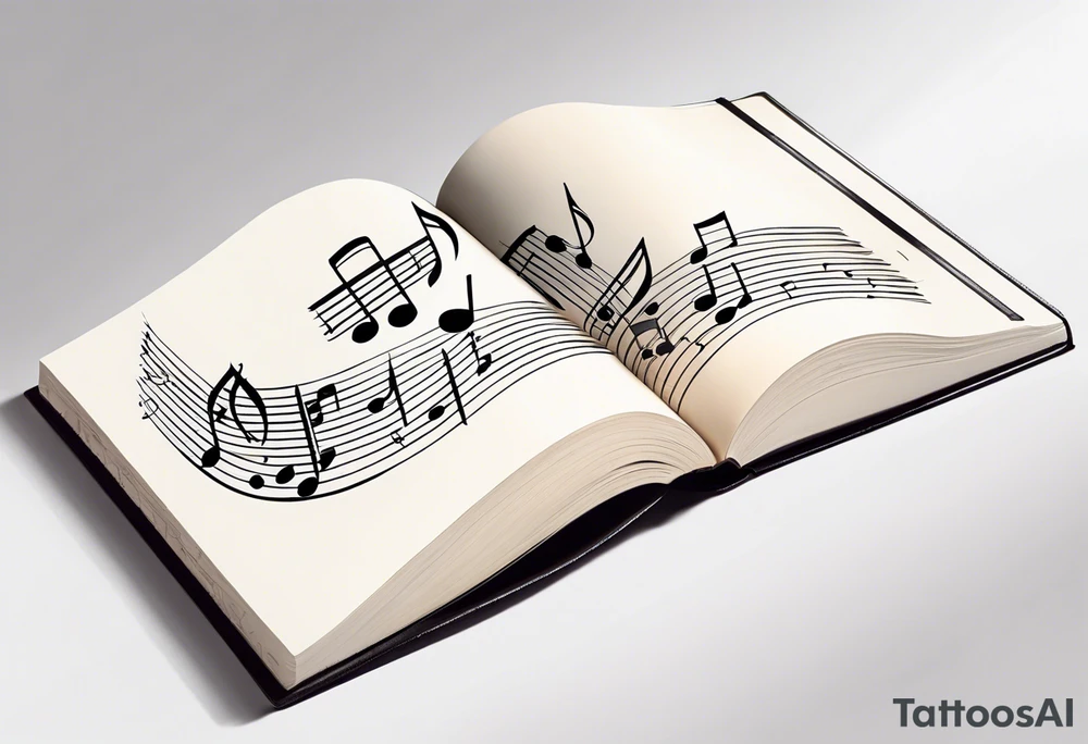 Slightly open Song book with music notes coming out of it tattoo idea