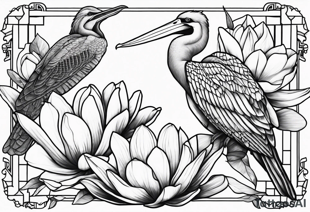 bee, magnolia, pelican, alligator together tattoo idea