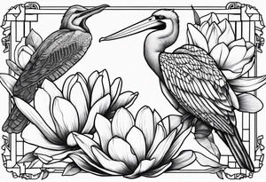 bee, magnolia, pelican, alligator together tattoo idea