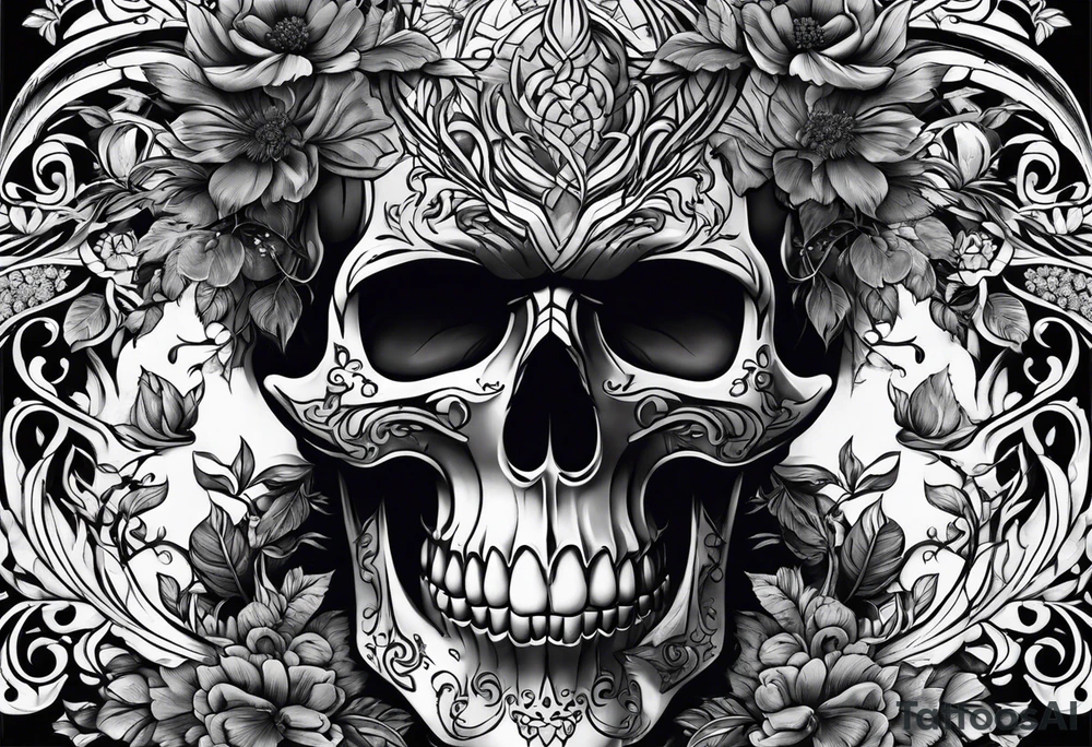 blackout stile with skull tattoo idea