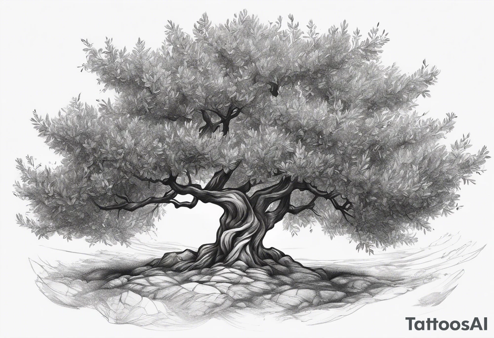 Olive tree leaves floating in the wind tattoo idea