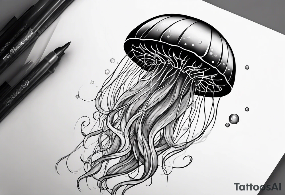 jellyfish with a small head and really long tentacles. Add clouds behind it like it’s floating in the sky tattoo idea