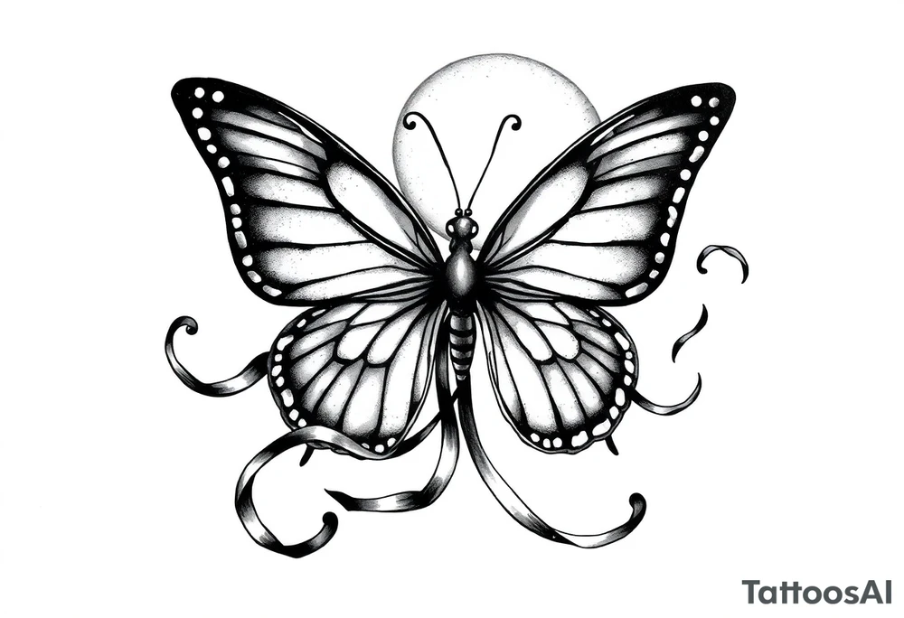 ethereal butterfly with flowing silk ribbons in moonlight tattoo idea