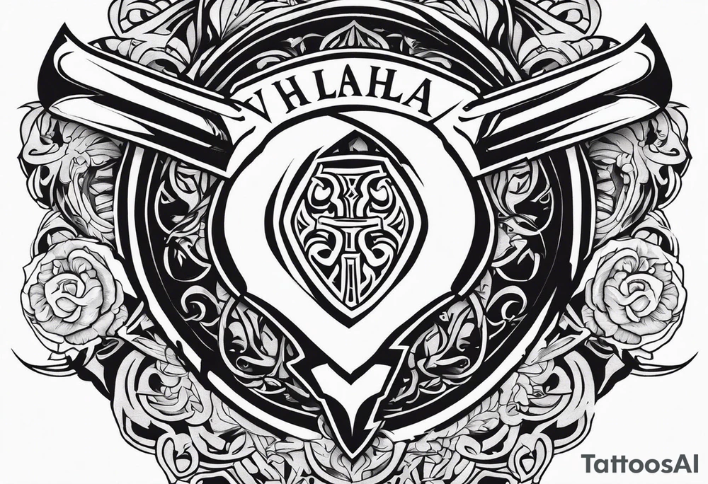 Valhalla sword shield axe heaven tattoo idea