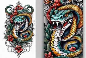 Arm sleeve with a snake with 3 heads tattoo idea