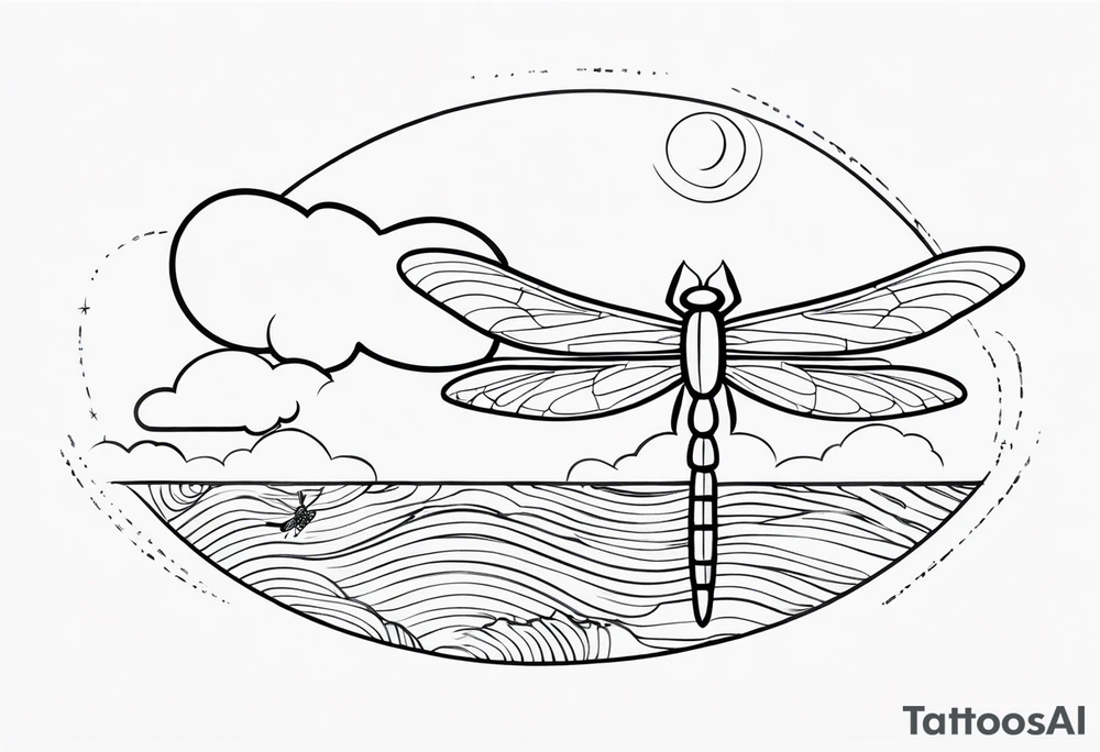 (fine line) cloud and sun with small dragonfly tattoo idea (fine line) cloud and sun with small dragonfly tattoo idea