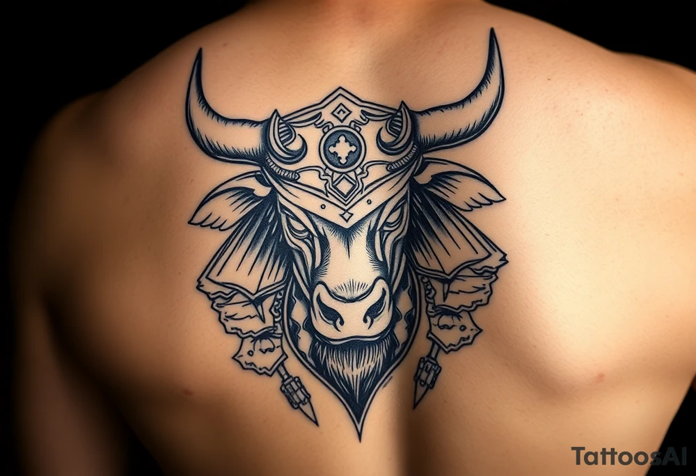 ox dressed up as masculine samurai warrior tattoo idea