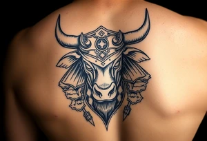 ox dressed up as masculine samurai warrior tattoo idea