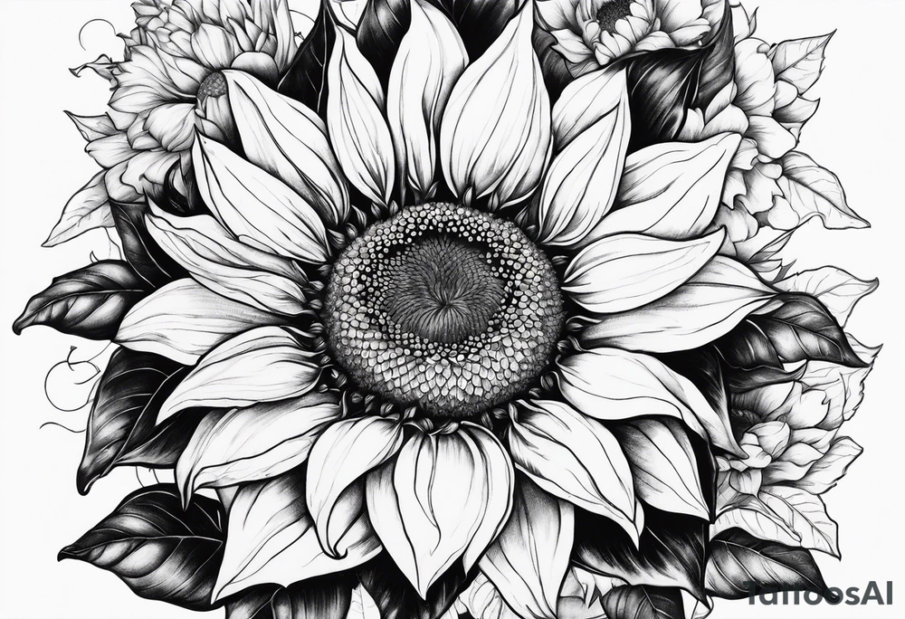 Half Capricorn half sunflower tattoo idea