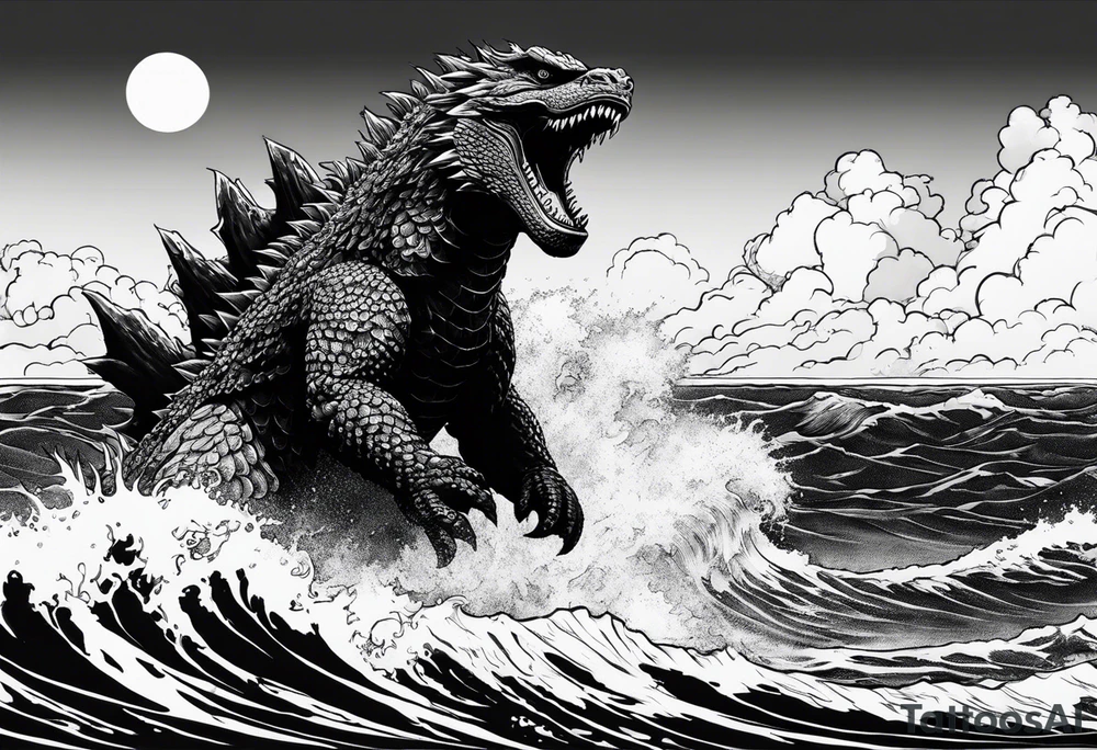 1995 Godzilla in the ocean tattoo idea