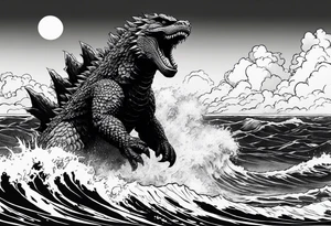 1995 Godzilla in the ocean tattoo idea