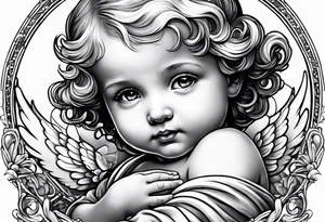 little angel holding the globus tattoo idea