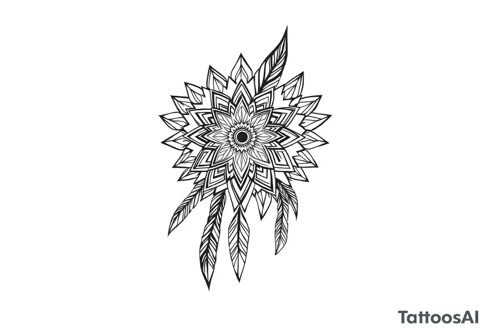 spiritual feather indian mandala shaman tattoo idea