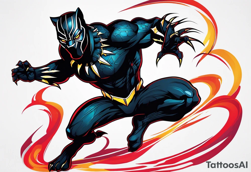 unique black panther tattoo, dynamic pose, showcasing its strength and grace, striking red eyes, intense and captivating elements, artistic flair, blending realism with abstract elements tattoo idea