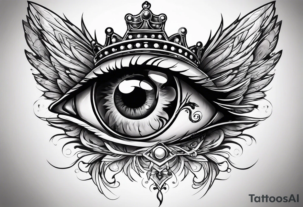big eye with wings and crown tattoo idea