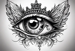big eye with wings and crown tattoo idea