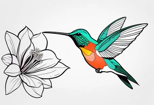 Humming bird and flower for placement on side boob tattoo idea