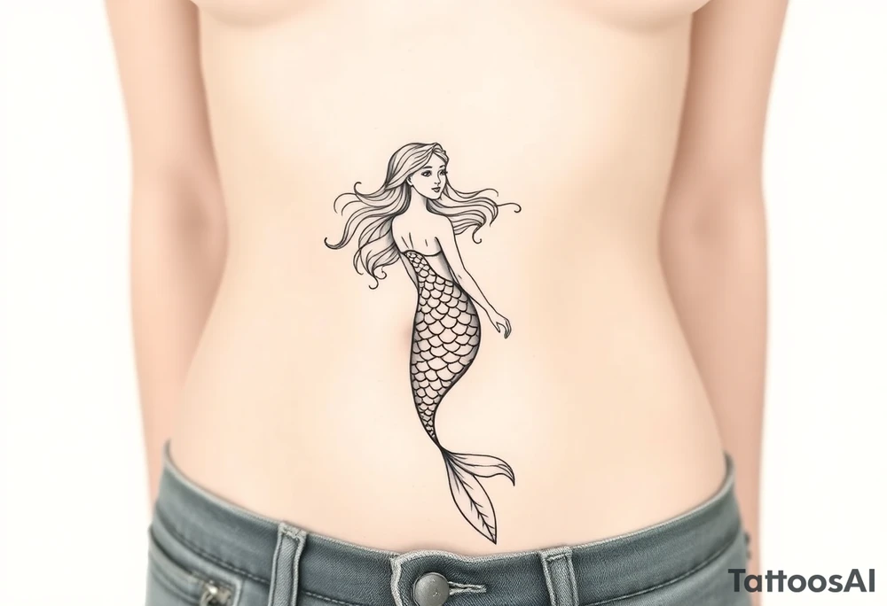 Mermaid light grainy soft feminine face and full body tattoo idea